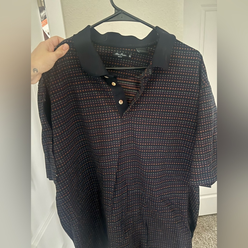 Alan Flusser Men's Black with Red and blue Pattern Polo